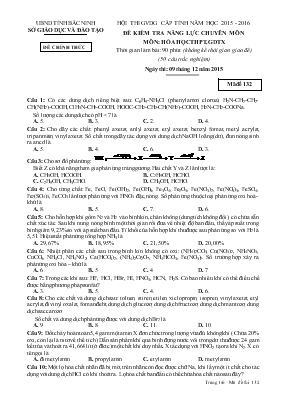 Đề kiểm tra năng lực chuyên môn môn Hóa học THPT, giáo dục thường xuyên thời gian làm bài 90 phút